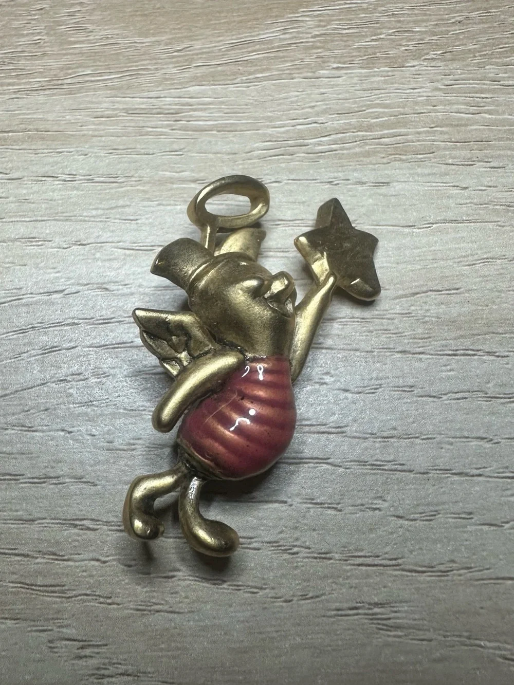 Piglet Brooch Disney Winnie The Pooh Angel Gold Tone & Pink Enamel Pin Badge